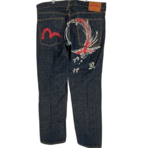 Evisu Heritage UNCHANGEABLE Kamikaze Phoenix Jeans Size 38 Relaxed Fit - Picture 2 of 10